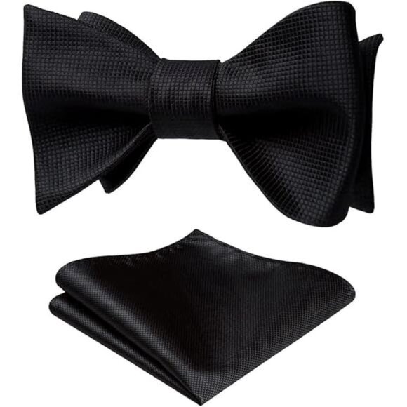 Bow Ties for Men Solid Color Self Tie Bow Tie Pocket Square Set Classic Formal - Picture 7 of 7